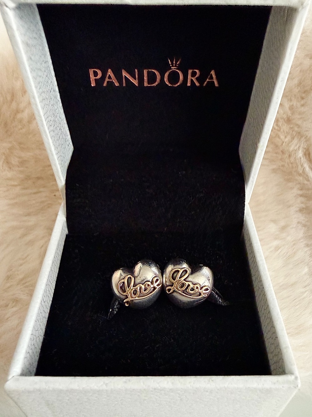 Pandora Sterling Silver and 14K Gold “Heart of Love” Clip Charms